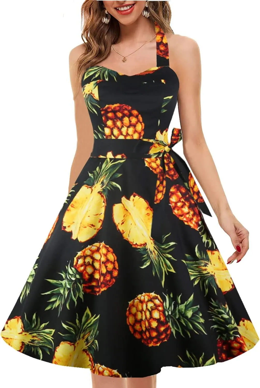 Topdress Women'sVintage Polka Audrey Dress 1950s Halter Retro Cocktail Dress