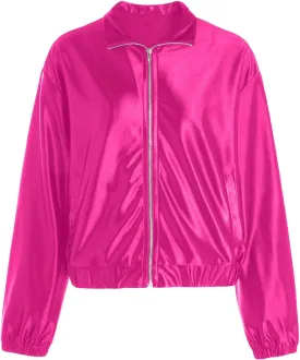 Verdusa Women's Bomber Satin Lightweight Jacket Drop Shoulder Long Sleeve Zip Up Outerwear