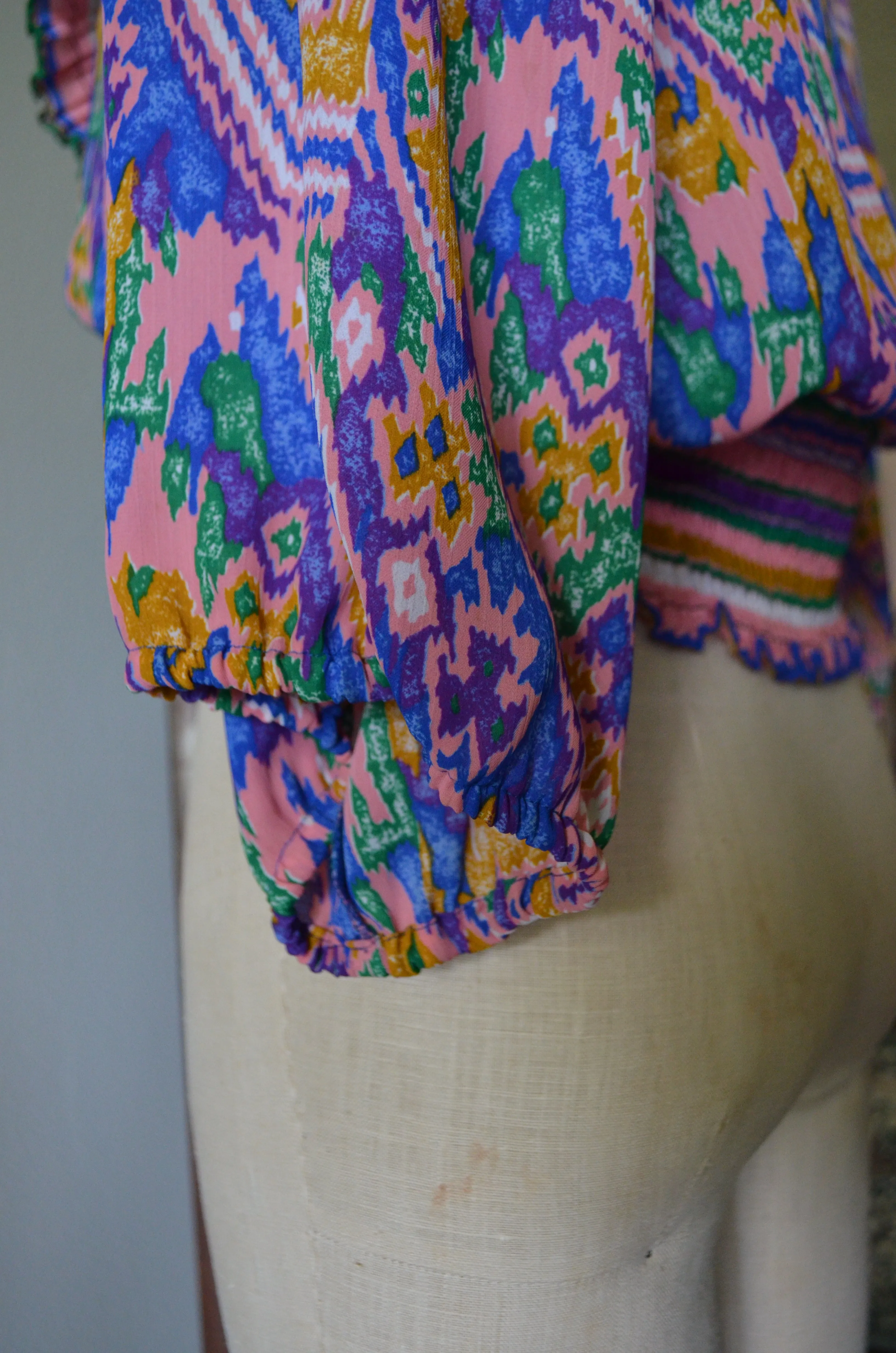 VINTAGE 1980 SUSAN FRAIN shoulder pads ruffle Open Front blouse
