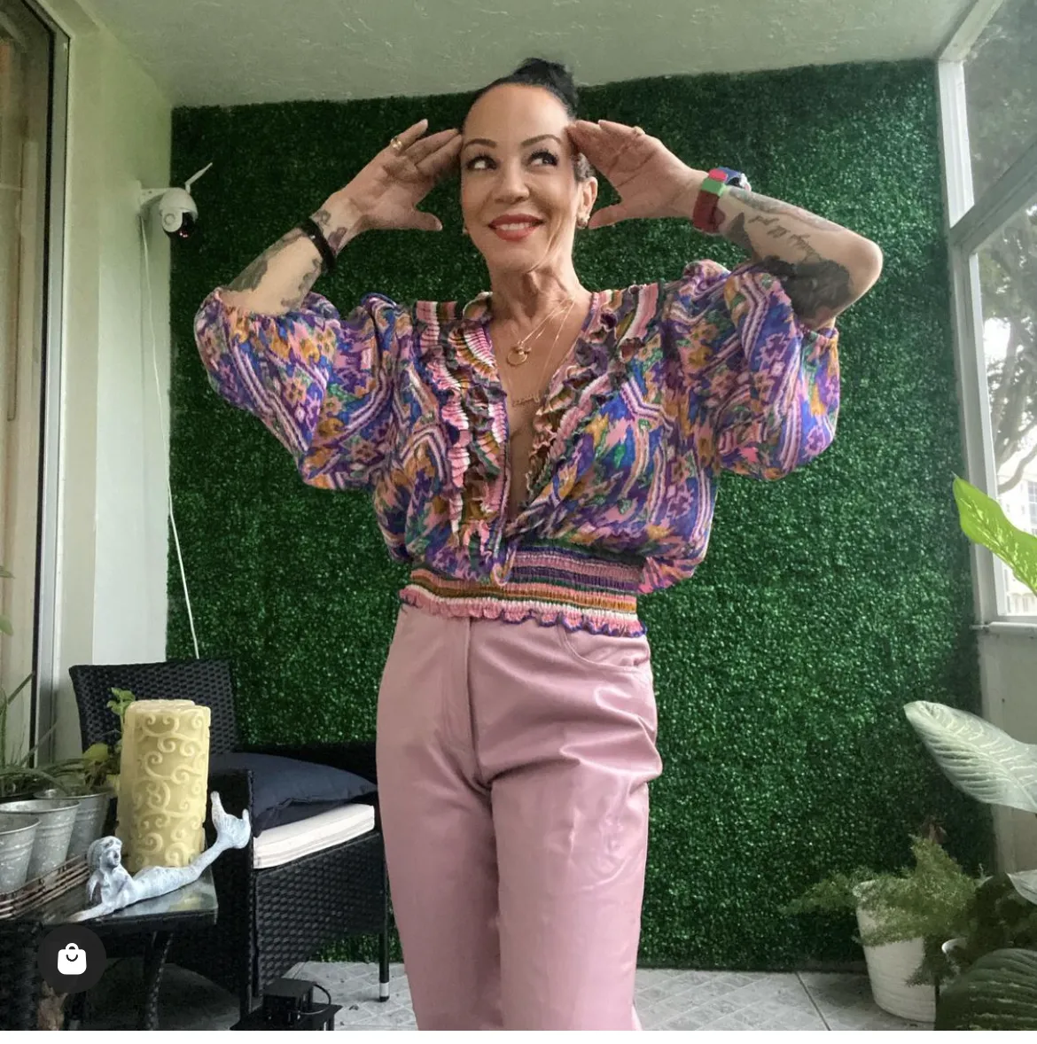 VINTAGE 1980 SUSAN FRAIN shoulder pads ruffle Open Front blouse