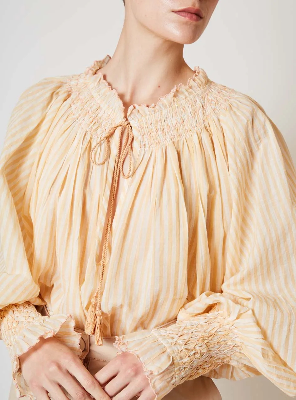 Vladia Faded Woven Stripes - Blouse - Honey on White