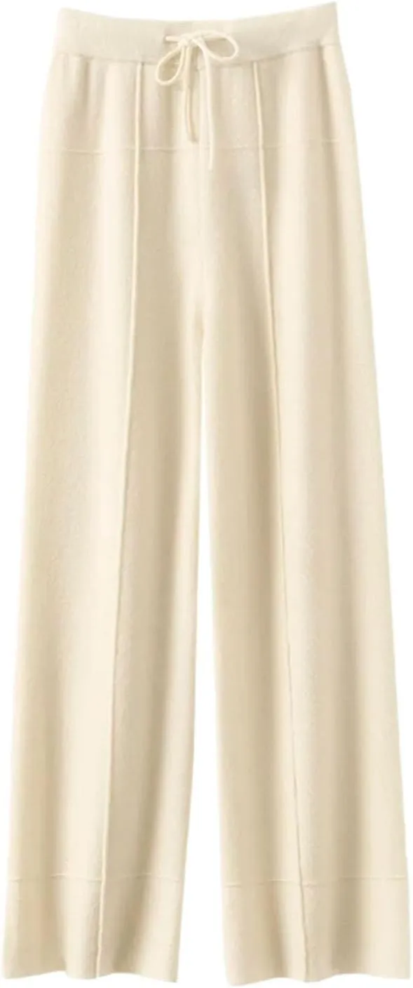 Women Cashmere Pants Basic Casual Wide Leg Pants Merino Wool Knitwear Soft Trousers