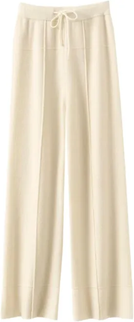 Women Cashmere Pants Basic Casual Wide Leg Pants Merino Wool Knitwear Soft Trousers