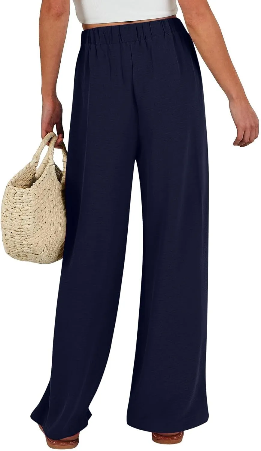 Women Flowy Wide Leg Palazzo Pants High Waisted Travel Beach Lounge Pant Tie Knot Loose Summer Work Dressy Trousers