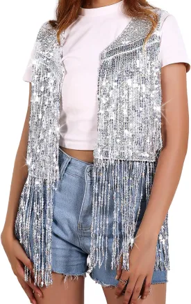 Women Fringe Vest 70s Hippie Costume Faux Suede Rivets Tassel Sleeveless Cowgirl Western Costume Jacket Outerwear