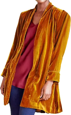 Women Velvet Blazer Jackets Casual Long Sleeve Lapel Collar Long Business Work Cardigan Outerwear Elegant Velour Tops