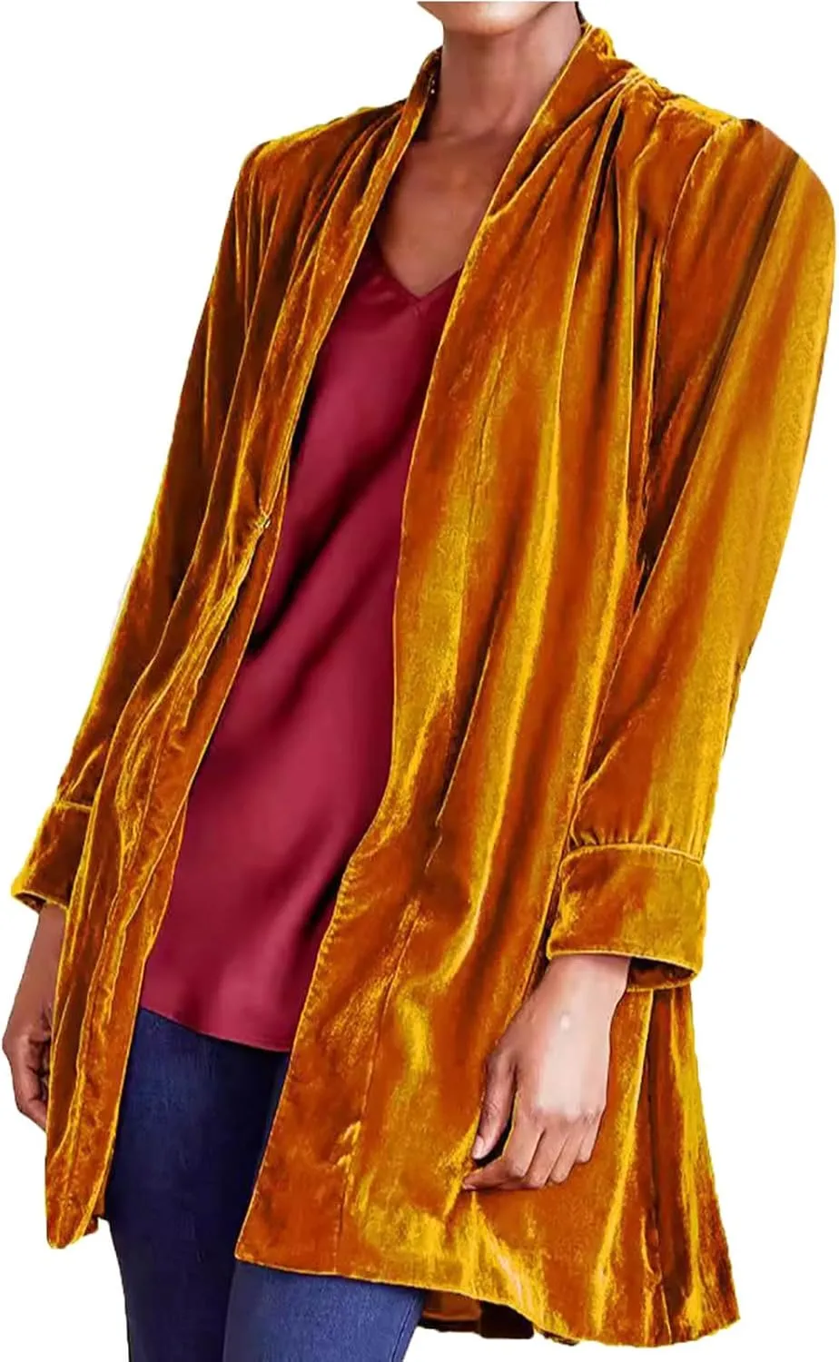 Women Velvet Blazer Jackets Casual Long Sleeve Lapel Collar Long Business Work Cardigan Outerwear Elegant Velour Tops