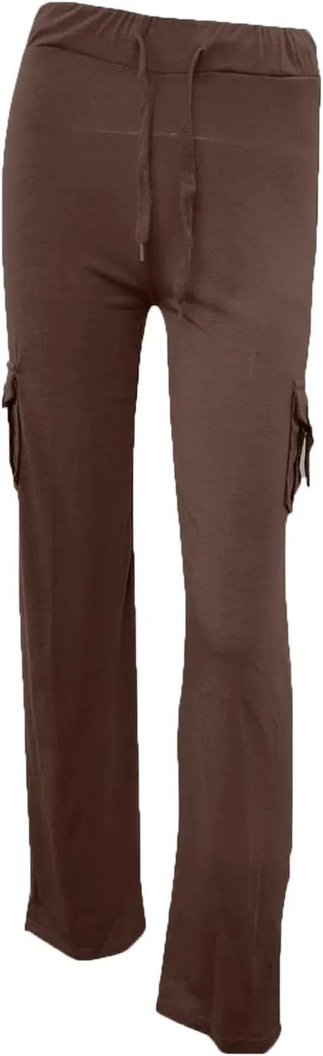 Women Wide Leg Pants High Waist Stretch Flare Leggings Workout Cargo Sweatpants Soft Drawstring Athletic Pants