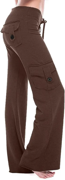 Women Wide Leg Pants High Waist Stretch Flare Leggings Workout Cargo Sweatpants Soft Drawstring Athletic Pants
