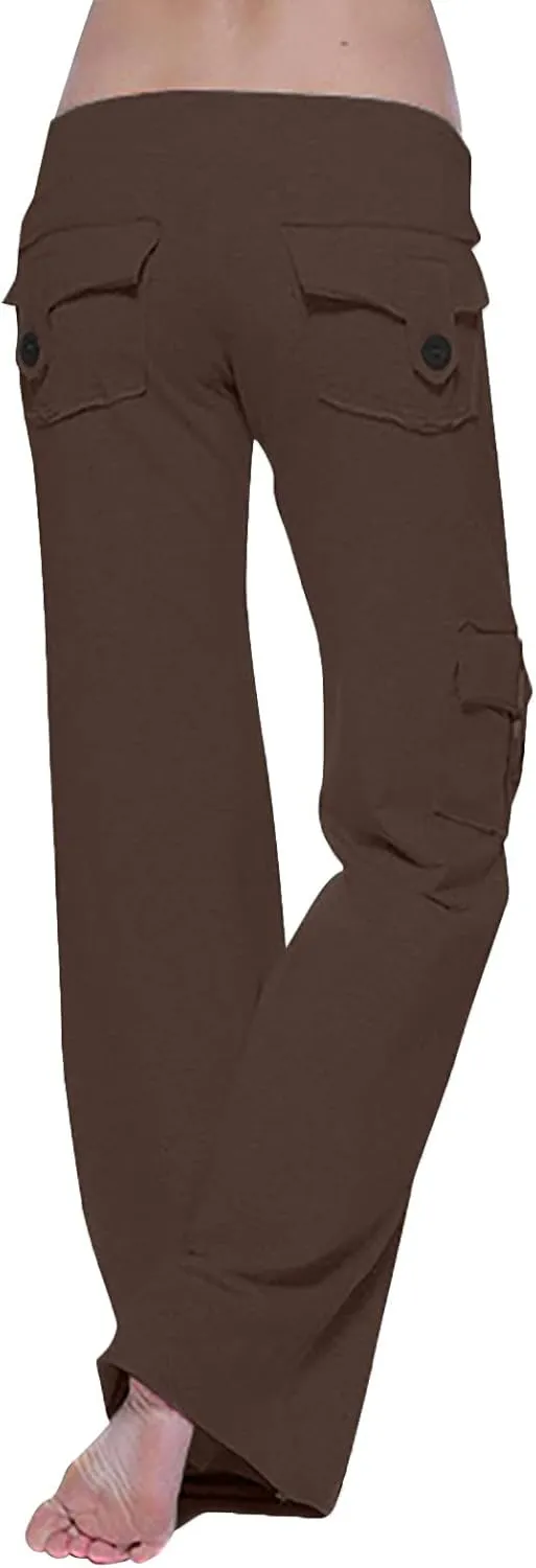 Women Wide Leg Pants High Waist Stretch Flare Leggings Workout Cargo Sweatpants Soft Drawstring Athletic Pants
