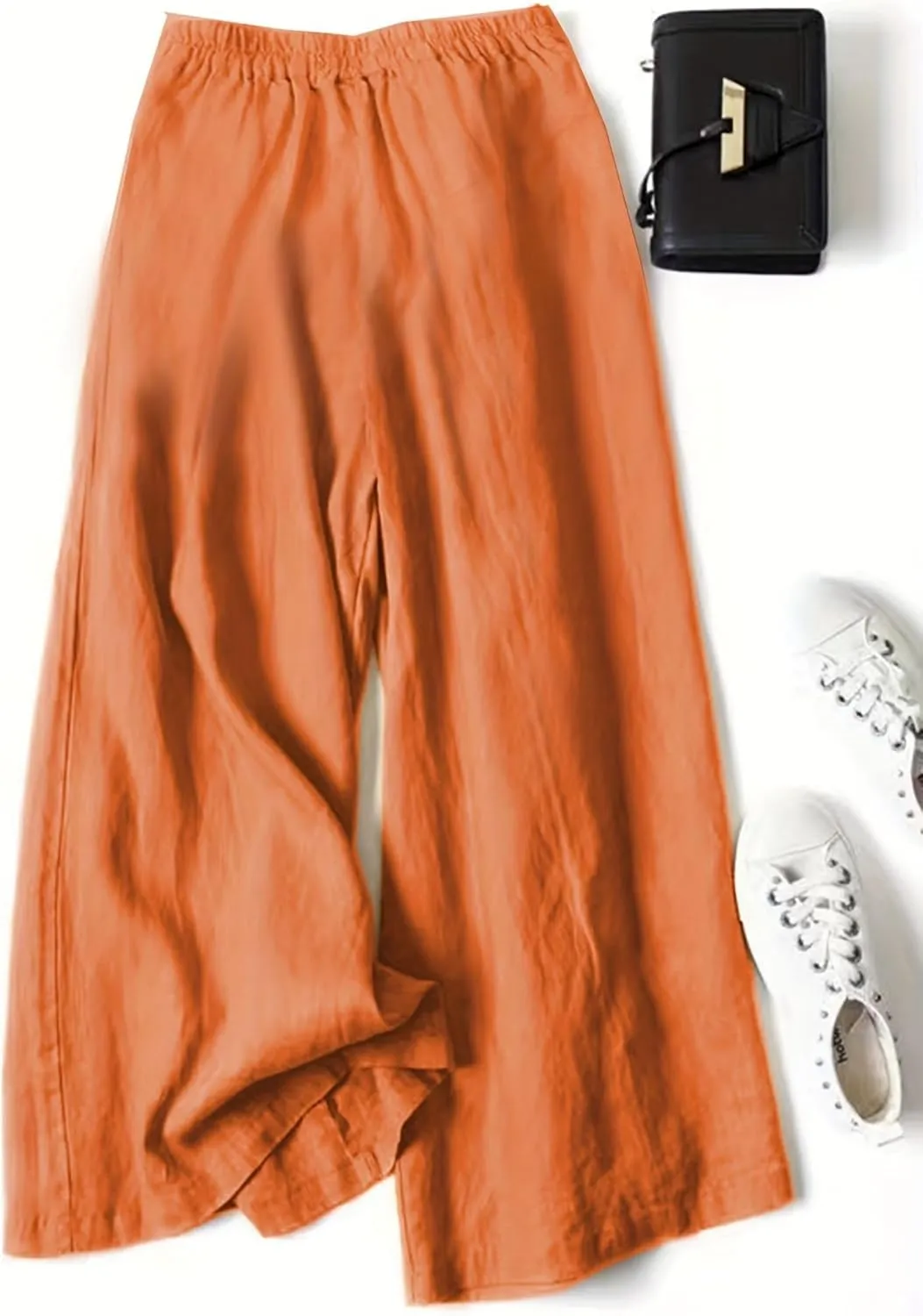 Womens Baggy Wide Leg Palazzo Pants Loose Elastic Waist Linen Pants Palazzo Lounge Trousers
