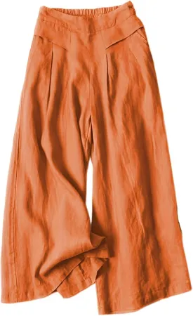 Womens Baggy Wide Leg Palazzo Pants Loose Elastic Waist Linen Pants Palazzo Lounge Trousers