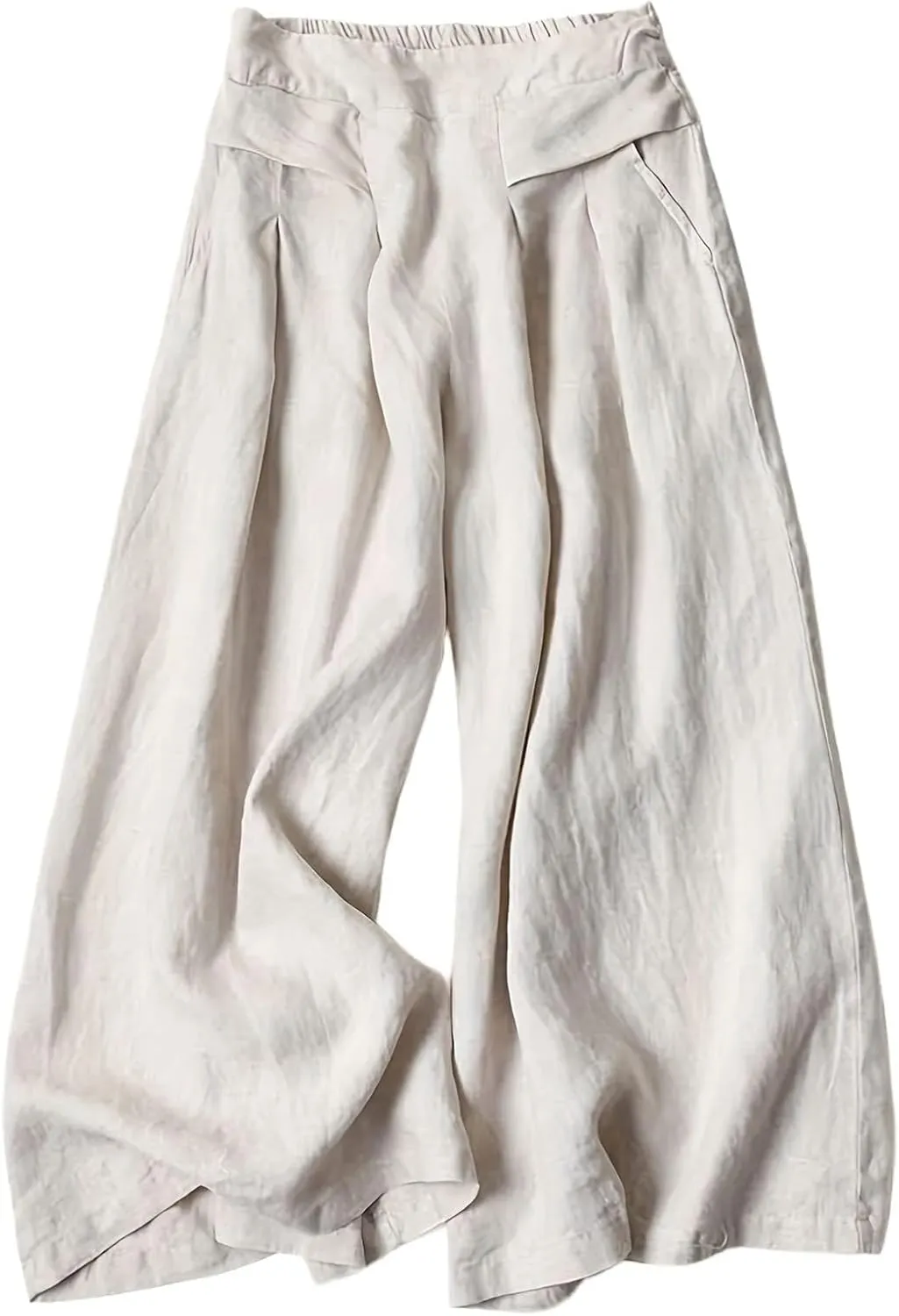 Womens Baggy Wide Leg Palazzo Pants Loose Elastic Waist Linen Pants Palazzo Lounge Trousers