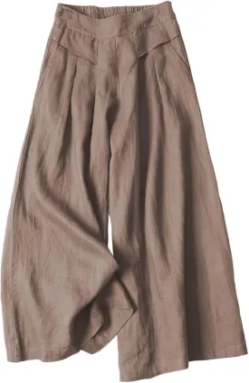 Womens Baggy Wide Leg Palazzo Pants Loose Elastic Waist Linen Pants Palazzo Lounge Trousers