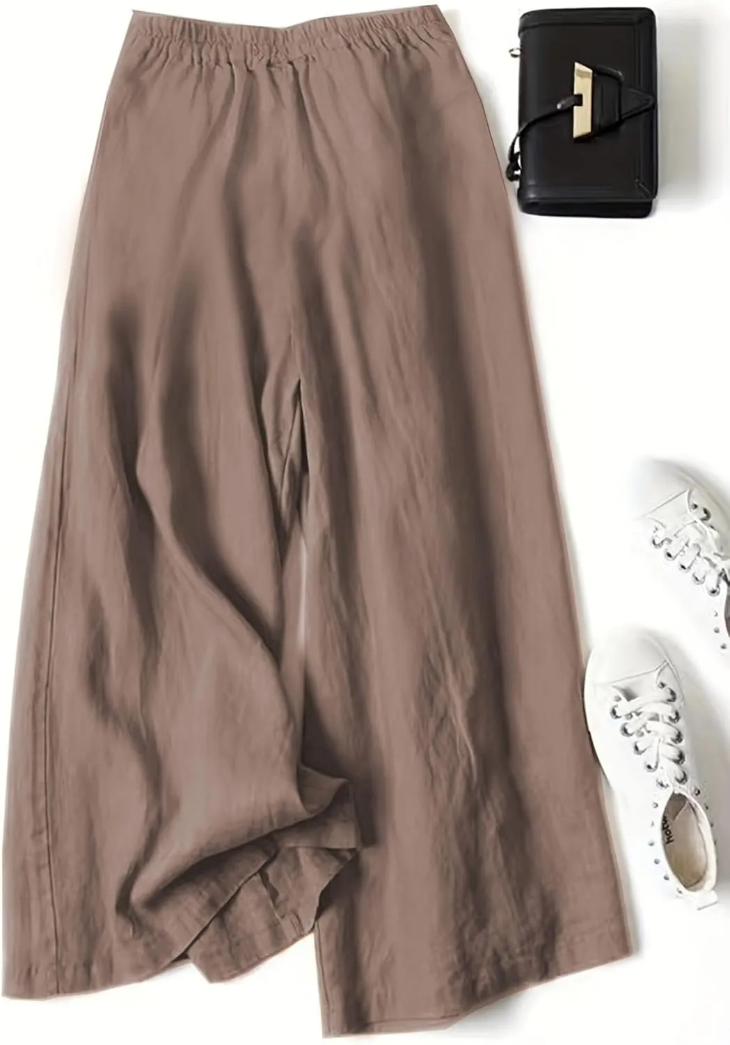 Womens Baggy Wide Leg Palazzo Pants Loose Elastic Waist Linen Pants Palazzo Lounge Trousers
