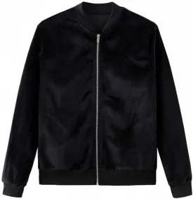 Women's Velvet Bomber Jacket Casual Coat Zip Up Outerwear Solid Windbreaker