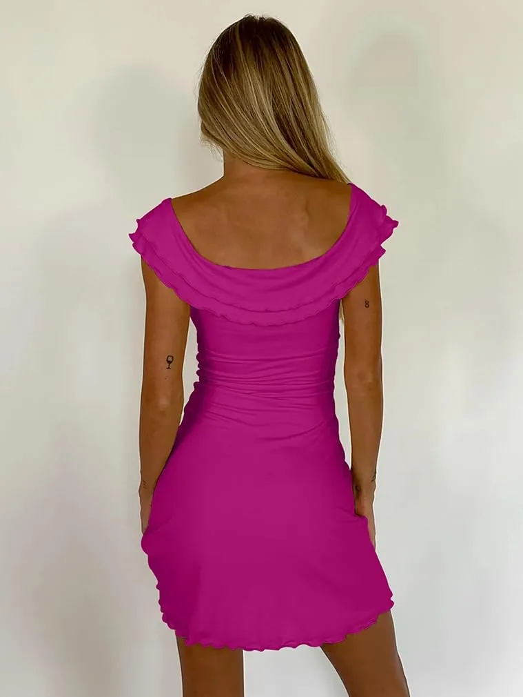 XXTAXN Women's Sexy Ruffle Sleeve V Neck Wrap Cocktail Bodycon Mini Dress