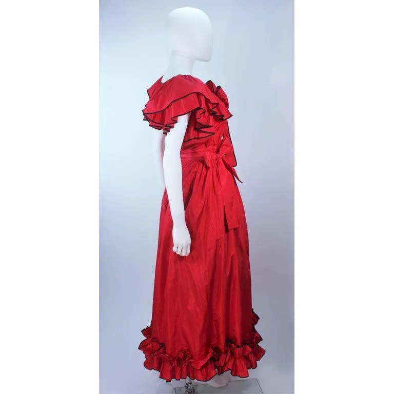 Yves Saint Laurent Red Satin Ruffled Skirt Set | 40