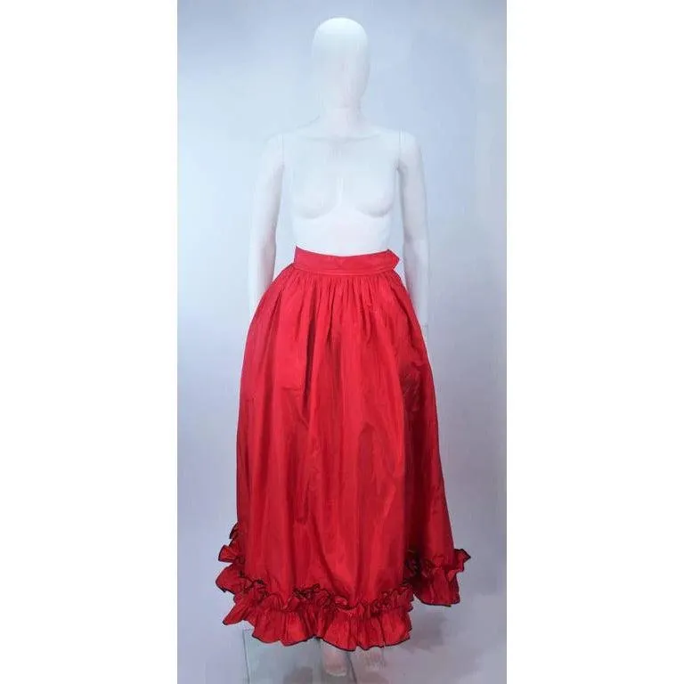 Yves Saint Laurent Red Satin Ruffled Skirt Set | 40