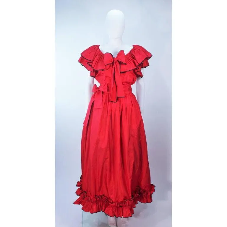 Yves Saint Laurent Red Satin Ruffled Skirt Set | 40