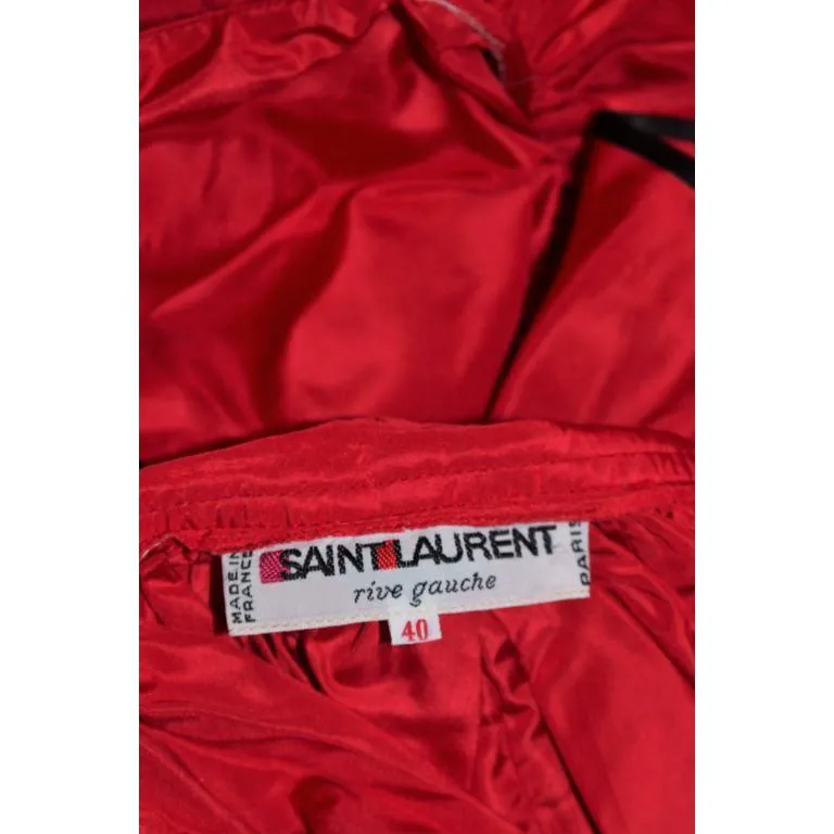 Yves Saint Laurent Red Satin Ruffled Skirt Set | 40
