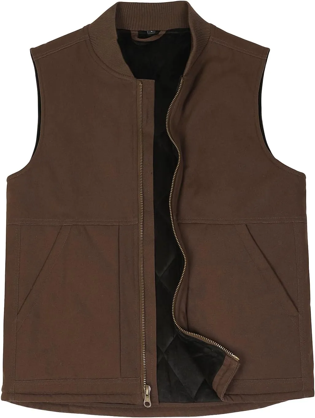ZENTHACE Men's Arctic Quilted Lined Duck Vest Washed Full Zip Up Utility Rugged Canvas Work Vest Jacket