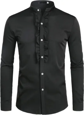 ZEROYAA Mens Slim Fit Long Sleeve Tuxedo Dress Shirts/Prom Performing Shirts