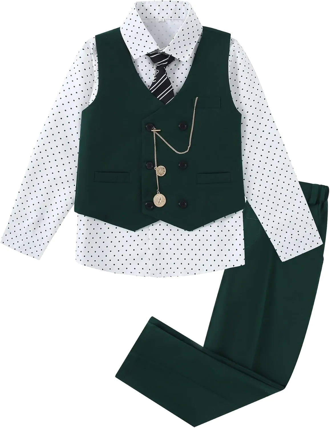 ZOEREA Boys Suit Formal Dress Clothes Big Boy Wedding Outfit Vest Pants Dress Shirt Chain Adjustable Tie 6-10Y